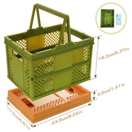 Spesh 2 Pcs Collapsible Storage Crates 24cm*18cm Mini Kid Shopping Baskets with Handles Small Plastic Crates for Picnic,Shopping,Camping(Orange+Green)