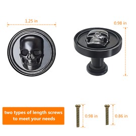 BAMI-LEE House Vintage Skull Knob, 6 pcs Single Hole Cabinets Pulls for Drawer, Wardrobes, Bookcases, Dresser, Closets (Black)