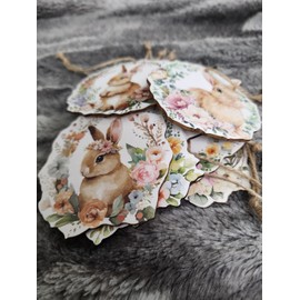 Unbranded Easter Ornaments Bunny Rabbits Wooden Floral Wreath Spring Decor Set of 10