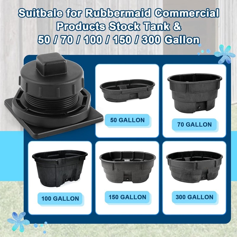 Stock Tank Drain Plug Kit for Rubbermaid Commercial Stock Tank