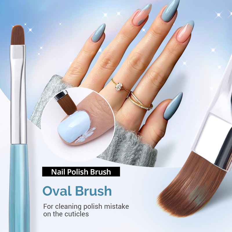 AIRSEE Nail Art Clean Up Brushes, 3 PCS Flat/Oval/Fine Angled