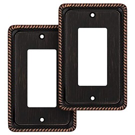 Rope Edge Decorative Wall Plate Switch Plate Outlet Cover (Single Decorator, 2 Pack, Aged Bronze)