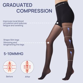 MANZI 2 Pairs Compression Tights 30D Sheer Shapewear Pantyhose Firm Support Tights for Women Black S