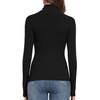 PALINDA Women's Ribbed Black Turtleneck Fitted Long Sleeve Shirts Basic