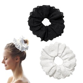 Yharnamite 2 Pcs Large Lace Hair Scrunchies, Premium Fabric Ponytail Hair Tie, Elastic Hair Ties Ropes, Elegant Hair Accessories for Women, Girls