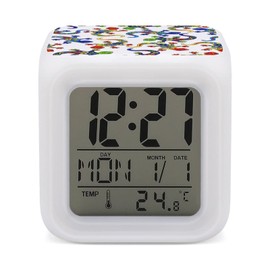 Traditional Mexican Lizards Talavera Ceramic Ethnic Folk Ornament Mini Digital Alarm Clocks, Wake Up Bedside Clock, LED Night Glowing Cube Clock Desk Table Clock with Data and Temperature Gift