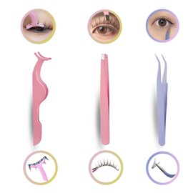 TheFirstGrain False Eyelash Tweezers, Set of 3, Self Eyelashes, False Eyelashes, Upper and Lower Eyelashes, For Parts (Tweezers)
