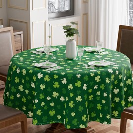 BOTB LIHM St Patricks Day Gradient Green Shamrock Tablecloth Round Washable Table Covers for Indoor Outdoor Dining Table Home Party Decorations 70x70 Inch