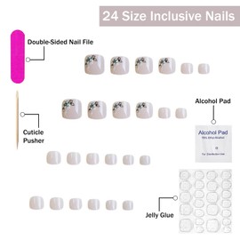 Cute Press on Toenails MABKJLF Short Fake Toe Nails Square False Toenails with Blue Flower Designs Glossy Glue on Toe Nails Spring Summer Acrylic Toenails for Women Girls 24 Pcs