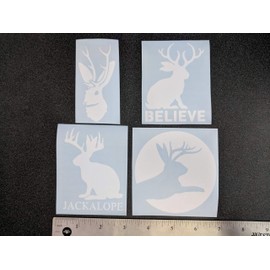Jackalope Decal 4 Pack: Assorted Jackalope Decals (White, Small ~3.5")
