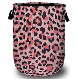 Pink Leopard Laundry Basket, Laundry Hamper Collapsible Oxford Cloth with Handle Clothes Toy Storage Bin for Bathroom Laundry Room Bedroom 15.7 X 20 Inch