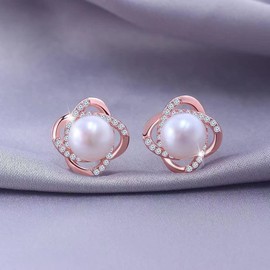 Pearl Stud Earrings for Women 14K Gold Filled 9-9.5mm White Real Freshwater Cultured Pearl Earrings