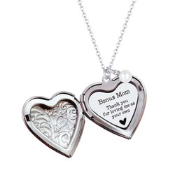 OLLaili Bonus Mom Thank You Hidden Message Locket Necklace Step Mom Appreciation Gift Bonus Mom Gifts from Daughter/Son