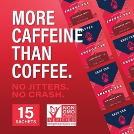 Zest Zest Tea Premium Energy Hot Tea, High Caffeine Blend Natural & Healthy Traditional Coffee Substitute, Perfect for Keto, 150 mg Caffeine per Serving, Apple Cinnamon Black Tea, Box of 15 Sachet Bags