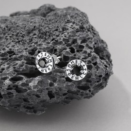 Men's Viking Stud Earrings 925 Sterling Silver, Viking Rune/Thor's Hammer/Wolf Earrings Black, Viking Amulet Jewellery for Men Women, Sterling Silver, No Gemstone