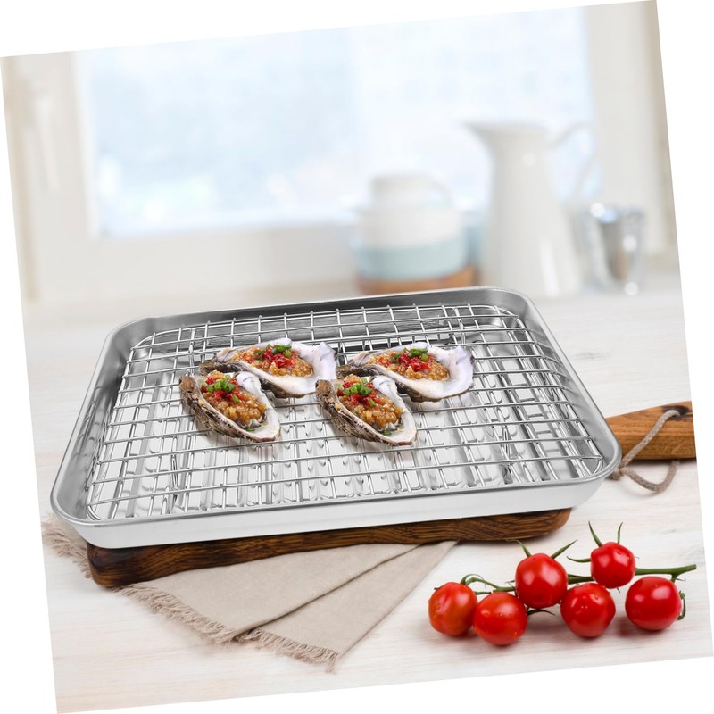 Alipis Stainless Steel Baking Pan Set Racks Roasting Baking Oil-draining