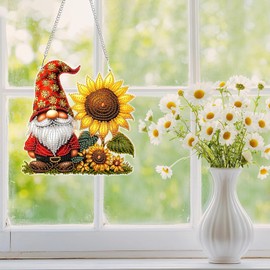 Hanging Diamond Painting Kits for Adults, Gnomes Sunflower Diamond Art Hanging Kits Pendant Ornament, DIY 5D Special Shaped Crystal Diamond Gem Art, Small Diamond Painting Kits for Wall Window Decor