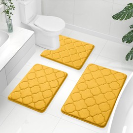 OLANLY Memory Foam Bath Mat Set of 3 Piece, Bathroom Rugs and Toilet Rug U-Shaped, Ultra Soft and Absorbent, Comfortable, Non-Slip, Machine Washable, Shower and Home Decor Accessories, Yellow