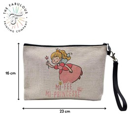 Tasche aus Leinen – niedliches Design für Kinder von Neugeborenen – Kosmetiktasche aus Segeltuch in Leinenoptik – Kulturbeutel – Geldbörse, Fee Princess, 23.5 x 15 cm, Kosmetiktasche