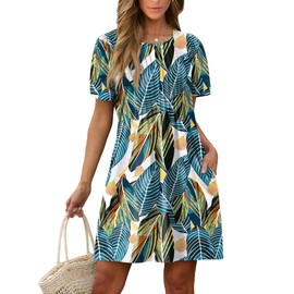 Beach Vacation Dresses for Women 2025 Trendy Floral Swing Casual Sundresses Clothes with Pockets M