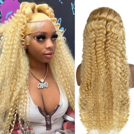 613 Deep Wave Lace Front Wig Human Hair Pre Plucked Blonde Curly Wig 13x6 HD Lace Front Wigs Free Part 180% Density Loose Deep Wave 613 Blonde Human Hair Wigs for Black Women 24 Inch
