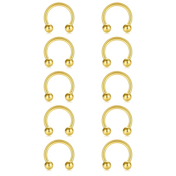 Briana Williams 10pcs Gold Horseshoe Nose Lip Septum Rings 16G