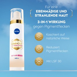 NIVEA Luminous 630 Anti-Pigment Spots CC Fluid SPF 30 for Light Skin Tones, CC Cream with Hyaluronic and Micro-Encapsulated Colour Pigments, Day Cream with SPF 30 for an Even Complexion (40 ml)