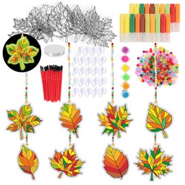 Nlicrst 32 Sets Fall Leaf Suncatchers Ornaments Decorations DIY Window Paint Art Fall Craft Kits DIY Maple Leaf Sun Catchers for Thanksgiving Autumn Party Activities Art Project