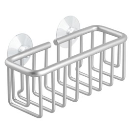 InterDesign Metro Rustproof Aluminum Suction Sponge Holder for Kitchen Sink - Basket, Silver