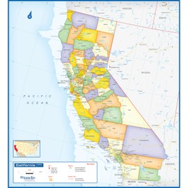Academia Maps California State Wall Map Poster with Counties - 40 x 44 - Durable Lamination with Matte Finish - Use with Wet/Dry Erase Marker - Very popular for educators and homeschool!