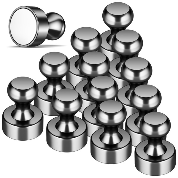 Grtard 16Pcs Black Magnetic Push Pins, Strong Fridge Magnets, Black