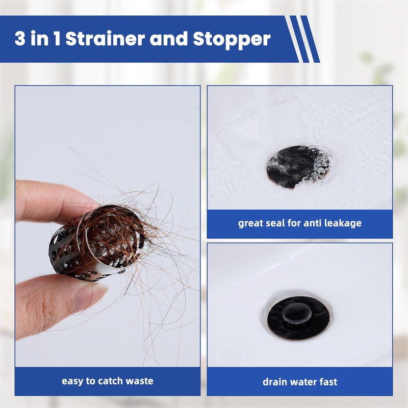 Universal Bathroom Sink Drain Strainer Hair Catcher Upgraded with Removable