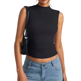 EasyGala Women's Sleeveless Mock Turtle Neck Tops Fitted Ribbed Tank Top Basic Summer Shirts Spring Outfits 2025 Black