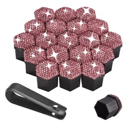 Blueshyhall 21mm Wheel Lug Nut Cover Bolt Caps with Removal Tool (Pack of 20) - Pink