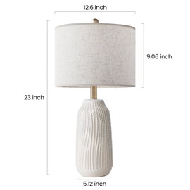 Cerriva 23" Ceramic Table Lamp Set of 2, 3-Way Dimmable Ceramic Table Lamp for Bedroom Farmhouse Bedside, Wicker White Desk Lamps Office Reading Lamp | Lamp for Living Room, Desk, LED Bulb Included