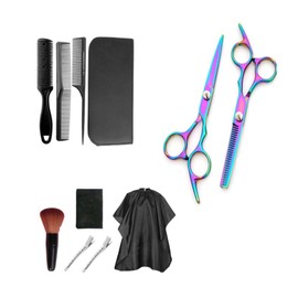 11pcs Hair Cutting Scissors, Brush Comb, Stainless Steel, Colourful Hairdressing Scissors Set for Hairdressing Salon