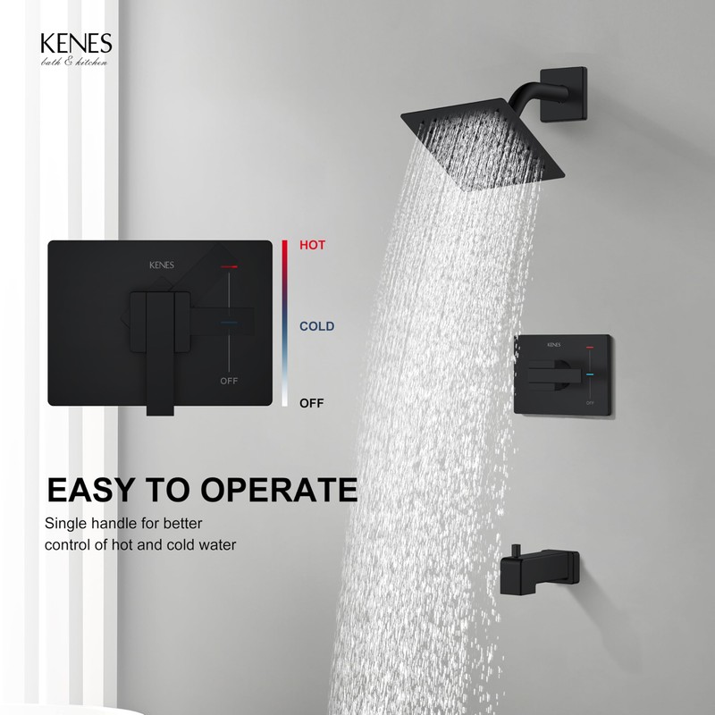 KENES Tub Shower Faucet Set Complete, Matte Black Tub and