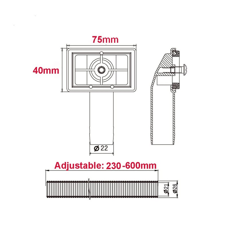 2x Overflow Pipes, Overflow Tube for Sink Extendible, Square Interface