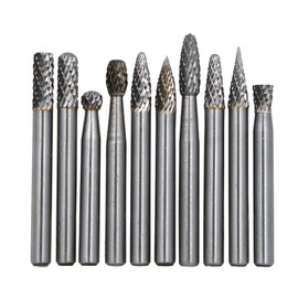 Wokesi 10Pcs,1/4"Cutting Diameter,6mm Shank Diameter,Solid Tungsten Carbide File Cutter Taper Points Burrs Grinding Head Fit Bits Endmills for Rotary Tools (1/4''(6mm))