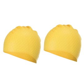 PATIKIL Silicone Swim Caps, 2 Pack Unisex Non-Slip Swimming Caps Bubble Textured Adult Swim Hats Waterproof for Training and Racing, Yellow