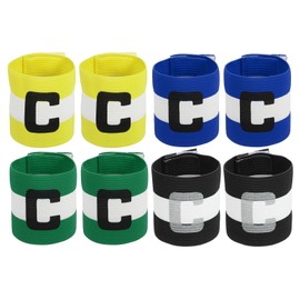 MECCANIXITY Soccer Captain Armband, Captain Arm Bands for Soccer Elastic Captain C Arm Band Sports Captain Armbands for Football Team Training Youth & Adult Green/Yellow/Black/Blue, Pack of 8