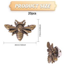 CHGCRAFT Pack of 20 Vintage Bee Brooch Pin Honey Bee Brooch Pin Alloy Pins Set Pin Coat Shirt Suit Collar Accessories Brooch Pin for Unisex, Antique Bronze, 26 x 17.5 mm, Metal