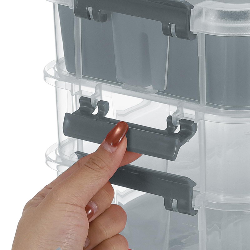 JUXYES 2 Pack 3-Tiers Stack Carry Storage Box With Divided