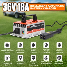 CMTOOL 36 Volt 18AMP Golf Cart Battery Charger for EZGO, IP67 Waterproof, Fully Automatic 36V EZGO Smart Fast Charging Trickle Charger for Lead-Acid Batteries, 16Ft Cable (18A)
