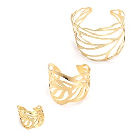 APMGONT Gold-Plated Jewellery Sets Women's Gold Open Bracelet Bangle Boho Upper Arm Cuff Bracelet Bangle Adjustable Knuckle Rings Goddess Costume Accessory Set Jewellery Gift, Metal, No Gemstone