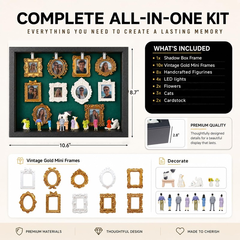 DIY Mini Museum Silhouette Box Frame Set with 8pcs Figurines