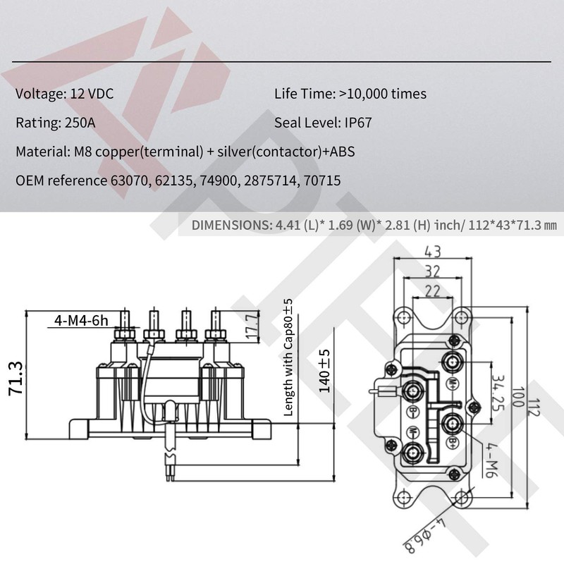 APIELE 12V 250A Winch Solenoid Relay Kit & Winch Rocker