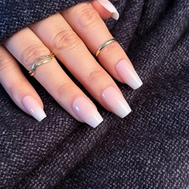 French Press on Nails - 120Pcs Fingernail Stick on Nails with Glue and Adhesive Tab for Women Girls Gift Pre-shaped Resusable DIY False Gel Nail Tips Nude Pink Glossy, Medium Short Ballet 12 Sizes