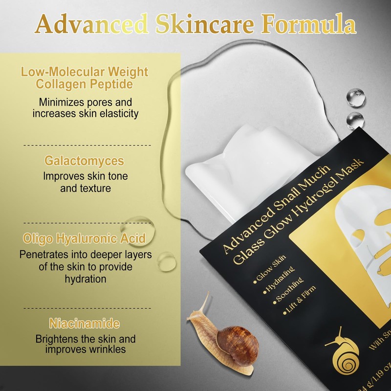 ITSDAWN 6 Pack Advanced Snail Mucin Glass Glow Face Masks,