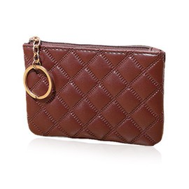 GGUFAY Women's Key Case with Retro Coffee Colour and Classic Square Pattern, Unique Circle Top Lock, Useful Car Key Bag (Coffee)